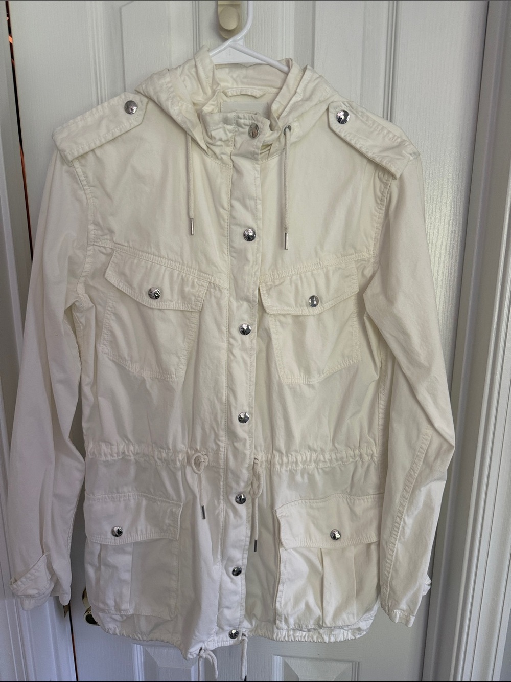 Aritzia White Hooded Utility Jacket
